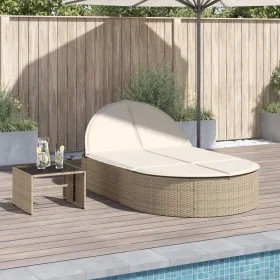 Tumbona doble con cojines ratán sintético beige de , Tumbonas - Ref: Foro24-368650, Precio: 282,11 €, Descuento: %