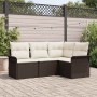 Conjunto de sofá de jardín con cojín 4 pcs Marrón Poliratán