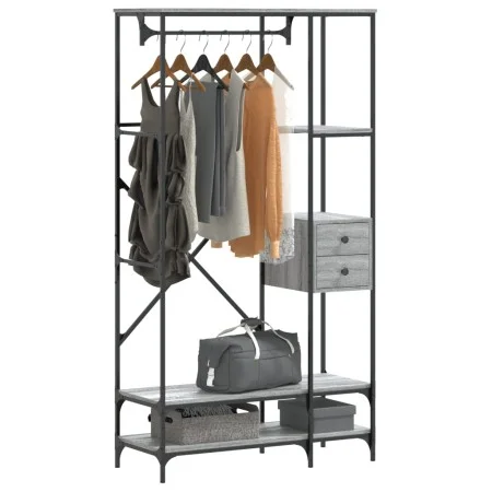Perchero con estantes madera de ingeniería gris Sonoma by , Dresser Organizers and Bar Hangers - Ref: Foro24-847862, Price: 1...