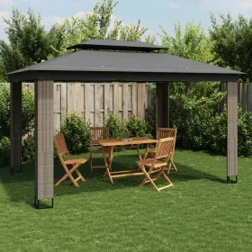 Pavillon mit doppeltem Dach aus anthrazitgrauem Stoff 3,94x2,96 m von , Zelte und Pavillons - Ref: Foro24-368447, Preis: 368,...