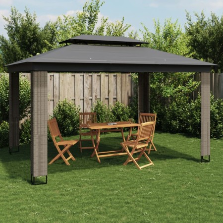 Pavillon mit doppeltem Dach aus anthrazitgrauem Stoff 3,94x2,96 m von , Zelte und Pavillons - Ref: Foro24-368447, Preis: 383,...
