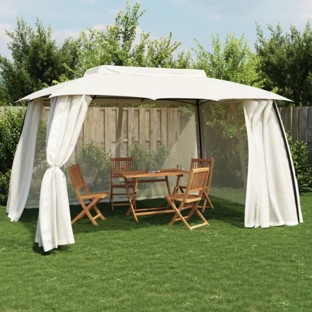 Cenador de doble techo paredes de malla acero crema 3,93x2,93 m by , Tents and gazebos - Ref: Foro24-368451, Price: 251,84 €,...