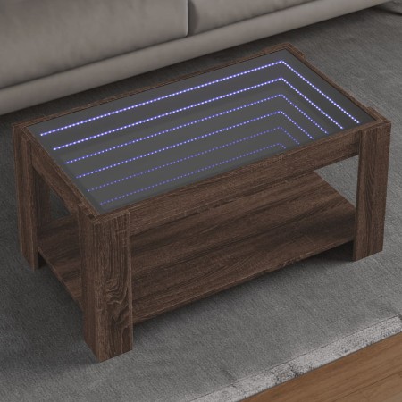 Mesa de centro y LED madera ingeniería marrón roble 93x53x45 cm by , Coffee table - Ref: Foro24-847559, Price: 131,12 €, Disc...
