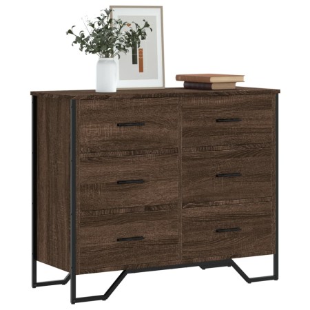 Schubladenkommode aus braunem Eichenfurnierholz 91x35,5x74,5 cm von , Schubladen - Ref: Foro24-3295306, Preis: 128,65 €, Raba...