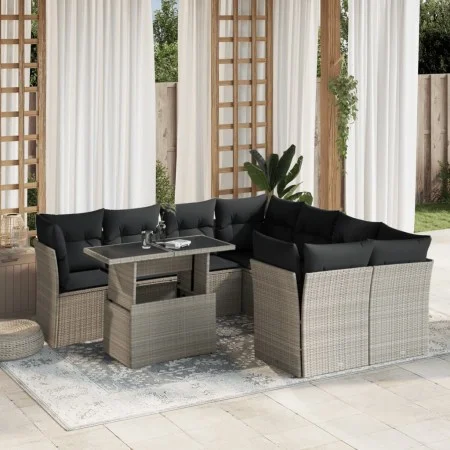 Set muebles jardín 9 pzas y cojines ratán sintético gris claro by , Garden sets - Ref: Foro24-3266432, Price: 676,63 €, Disco...