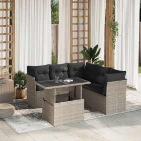 Gartensofagarnitur 6-teilig mit grauen Polstern aus synthetischem Rattan von , Gartensets - Ref: Foro24-3266582, Preis: 458,8...