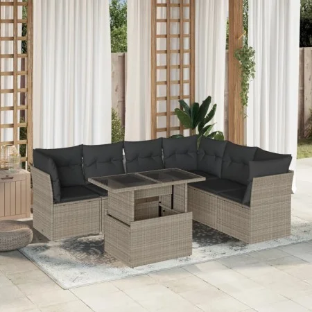 Set de sofás de jardín 7 pzas con cojines ratán PE gris claro by , Garden sets - Ref: Foro24-3266612, Price: 544,65 €, Discou...