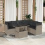 Set de sofás de jardín 7 pzas con cojines ratán PE gris claro