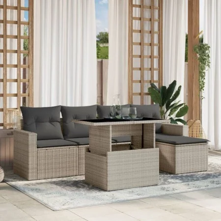 Set de sofás de jardín 6 pzas y cojines ratán sintético gris de , Conjuntos de jardín - Ref: Foro24-3267242, Precio: 434,21 €...