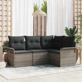 Conjunto de sofá de jardín con cojín 4 pcs Gris Poliratán Conjunto de sofá de jardín con cojín 4 pcs Gris Poliratán