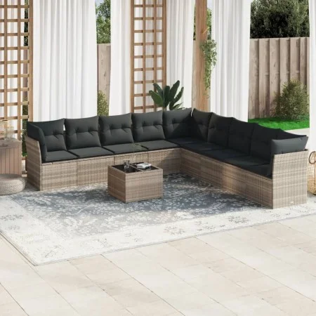 Set of 10-piece garden sofas with light gray synthetic rattan cushions by , Garden sets - Ref: Foro24-3217792, Price: 664,85 ...