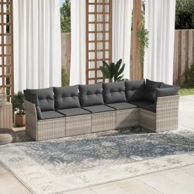 Garden sofa set 6 pieces and gray synthetic rattan cushions by , Garden sets - Ref: Foro24-3217662, Price: 428,40 €, Discount: %