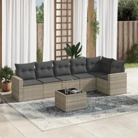 7-piece garden sofa set with light gray PE rattan cushions by , Garden sets - Ref: Foro24-3218992, Price: 472,83 €, Discount: %