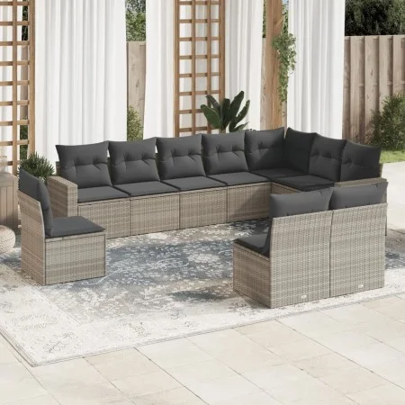 Set of 10-piece garden sofas with light gray synthetic rattan cushions by , Garden sets - Ref: Foro24-3219102, Price: 665,44 ...