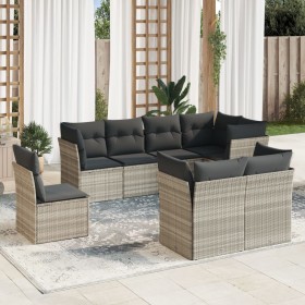 Garden sofa set 8 pieces and gray synthetic rattan cushions by , Garden sets - Ref: Foro24-3217932, Price: 600,28 €, Discount: %