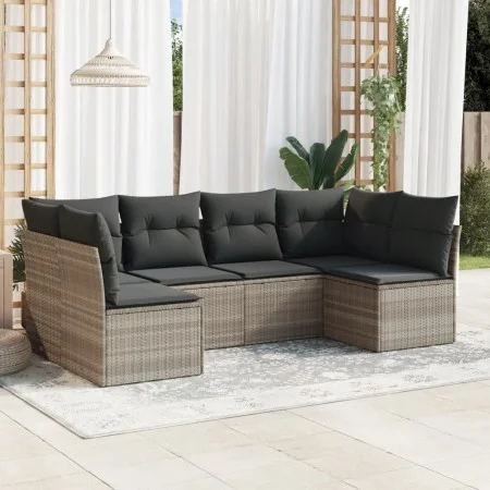 Garden sofa set 6 pieces and gray synthetic rattan cushions by , Garden sets - Ref: Foro24-3217392, Price: 409,75 €, Discount: %