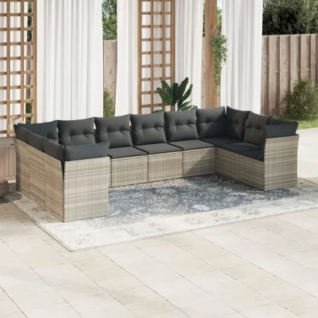 Set of 10-piece garden sofas with light gray synthetic rattan cushions by , Garden sets - Ref: Foro24-3218202, Price: 691,31 ...