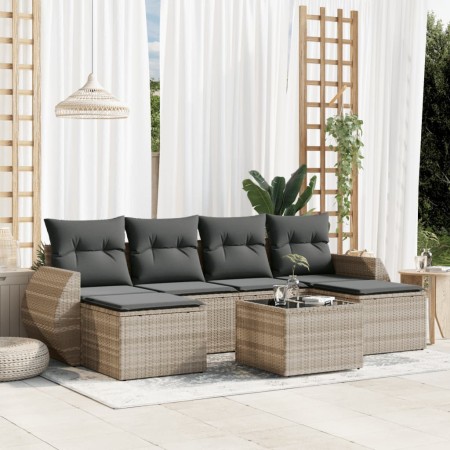 7-piece garden sofa set with light gray PE rattan cushions by , Garden sets - Ref: Foro24-3254069, Price: 434,47 €, Discount: %