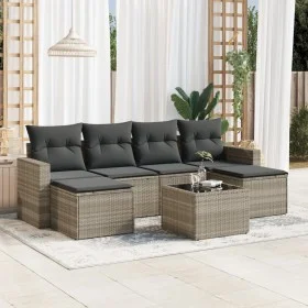7-piece garden sofa set with light gray PE rattan cushions by , Modular outdoor sofas - Ref: Foro24-3251669, Price: 440,19 €,...