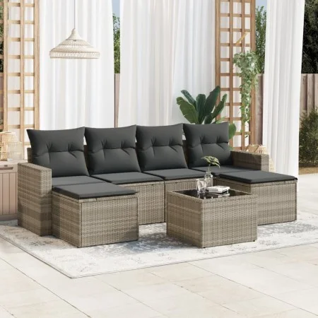 7-piece garden sofa set with light gray PE rattan cushions by , Modular outdoor sofas - Ref: Foro24-3251669, Price: 440,19 €,...