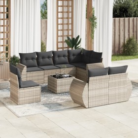 Garden furniture set 9 pieces and light gray synthetic rattan cushions by , Garden sets - Ref: Foro24-3253989, Price: 725,64 ...