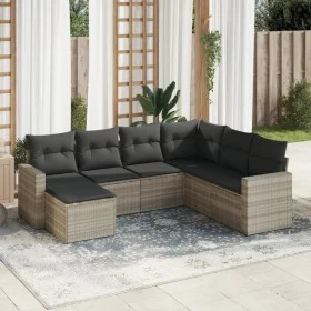 7-piece garden sofa set with light gray PE rattan cushions by , Garden sets - Ref: Foro24-3219292, Price: 467,83 €, Discount: %