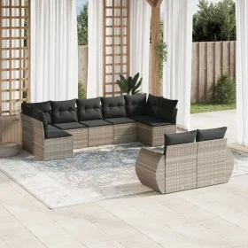 Garden furniture set 9 pieces and light gray synthetic rattan cushions by , Modular outdoor sofas - Ref: Foro24-3221821, Pric...