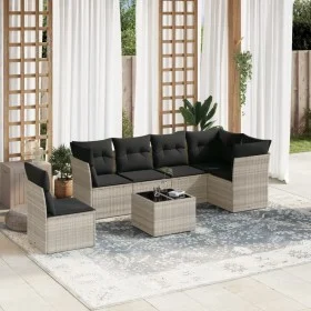 7-piece garden sofa set with light gray PE rattan cushions by , Garden sets - Ref: Foro24-3217712, Price: 481,06 €, Discount: %