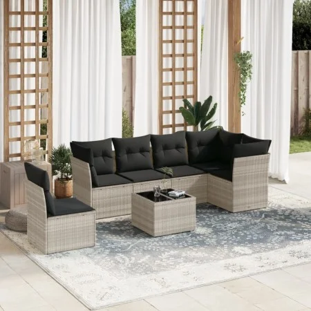 7-piece garden sofa set with light gray PE rattan cushions by , Garden sets - Ref: Foro24-3217712, Price: 481,06 €, Discount: %