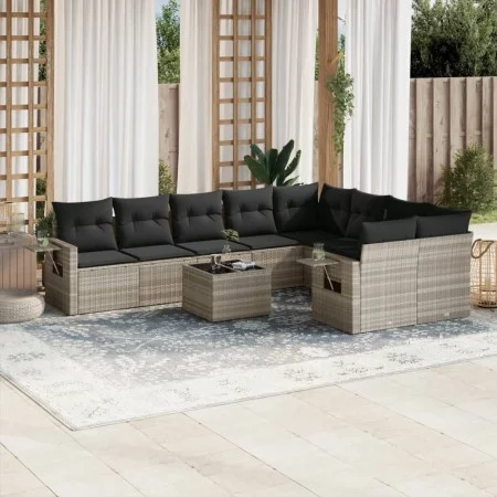 Set of 10-piece garden sofas with light gray synthetic rattan cushions by , Garden sets - Ref: Foro24-3220651, Price: 673,58 ...