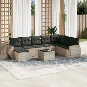 Garden furniture set 9 pieces and light gray synthetic rattan cushions by , Modular outdoor sofas - Ref: Foro24-3221771, Pric...