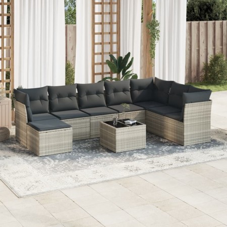 Set muebles jardín 9 pzas y cojines ratán sintético gris claro de , Conjuntos de jardín - Ref: Foro24-3218062, Precio: 591,76...