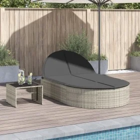Double sun lounger with light gray synthetic rattan cushions by , Loungers - Ref: Foro24-368651, Price: 261,82 €, Discount: %