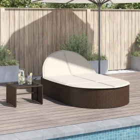 Double sun lounger with brown synthetic rattan cushions by , Loungers - Ref: Foro24-368647, Price: 259,13 €, Discount: %