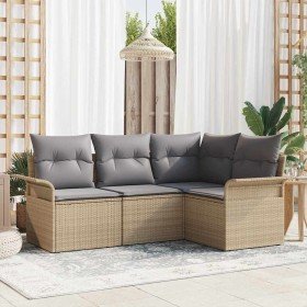 Conjunto de sofá de jardín con cojín 4 pcs Beige Poliratán