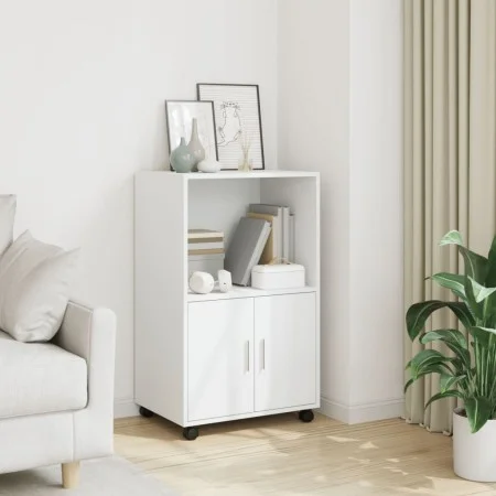 Engineered wood white cabinet with wheels 55x40x91 cm by , Sideboards - Ref: Foro24-853182, Price: 65,59 €, Discount: %