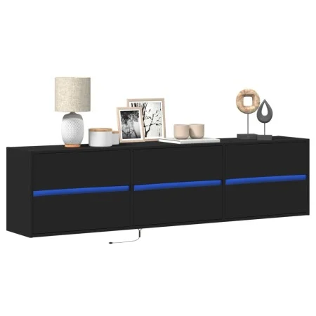 Wall-mounted TV stand with LED lights black 180x31x45 cm by , TV Furniture - Ref: Foro24-3307934, Price: 154,90 €, Discount: %