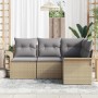 Conjunto de sofá de jardín con cojín 4 pcs Beige Poliratán