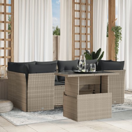 7-piece garden sofa set with light gray PE rattan cushions by , Garden sets - Ref: Foro24-3266382, Price: 532,84 €, Discount: %