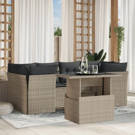 Set de sofás de jardín 7 pzas con cojines ratán PE gris claro de , Conjuntos de jardín - Ref: Foro24-3266382, Precio: 553,66 ...