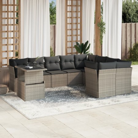 Set of 10-piece garden sofas with light gray synthetic rattan cushions by , Garden sets - Ref: Foro24-3266852, Price: 727,44 ...