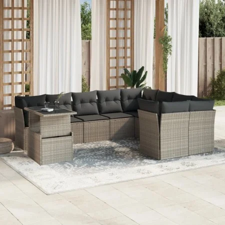 Set of 10-piece garden sofas with light gray synthetic rattan cushions by , Garden sets - Ref: Foro24-3266852, Price: 742,63 ...
