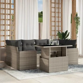 7-piece garden sofa set with light gray PE rattan cushions by , Garden sets - Ref: Foro24-3267132, Price: 546,73 €, Discount: %