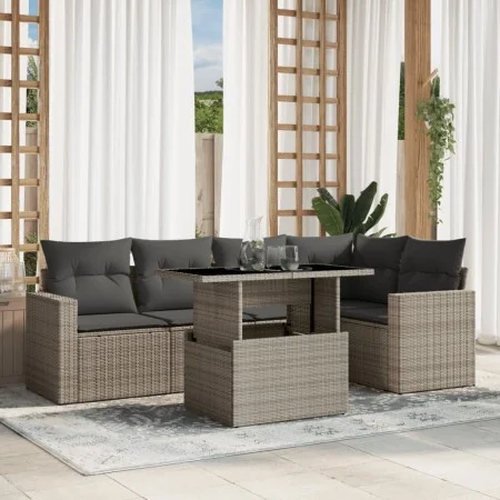 Garden sofa set 6 pieces and gray synthetic rattan cushions by , Garden sets - Ref: Foro24-3267262, Price: 470,05 €, Discount: %