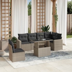 Set de sofás de jardín 7 pzas con cojines ratán PE gris claro de , Conjuntos de jardín - Ref: Foro24-3267312, Precio: 536,26 ...