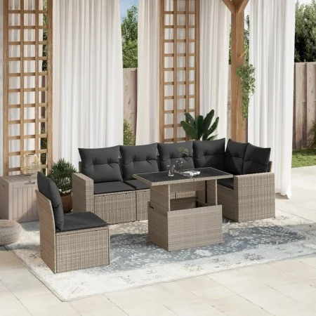 7-piece garden sofa set with light gray PE rattan cushions by , Garden sets - Ref: Foro24-3267312, Price: 536,85 €, Discount: %