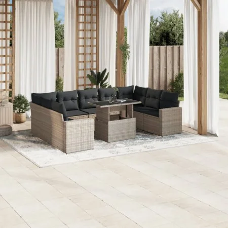 Set of 10-piece garden sofas with light gray synthetic rattan cushions by , Garden sets - Ref: Foro24-3267482, Price: 735,84 ...