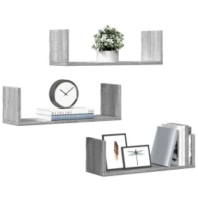 Wall shelf 3 units engineered wood Sonoma gray 58x18x18cm by , Shelves and shelves - Ref: Foro24-853286, Price: 29,04 €, Disc...
