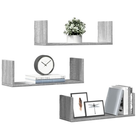 Wall shelf 3 units engineered wood Sonoma gray 58x18x18cm by , Shelves and shelves - Ref: Foro24-853286, Price: 29,04 €, Disc...