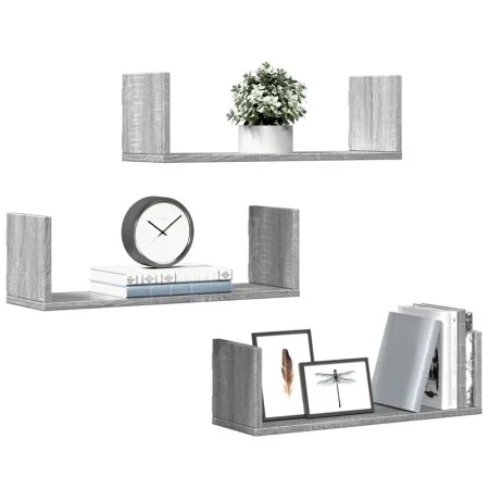 Wandregal 3 Stück aus Sonoma-Grau Holzwerkstoff 58x18x18cm von , Regale und Regale - Ref: Foro24-853286, Preis: 28,60 €, Raba...